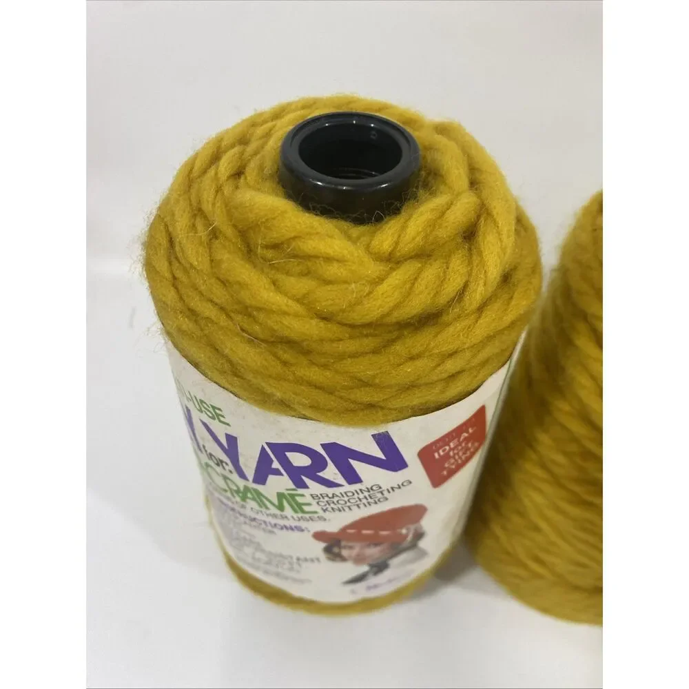 Vintage Lot Of (4)‎ Malina Acrylic Extra Bulky Yarn For Macrame Yellow & White